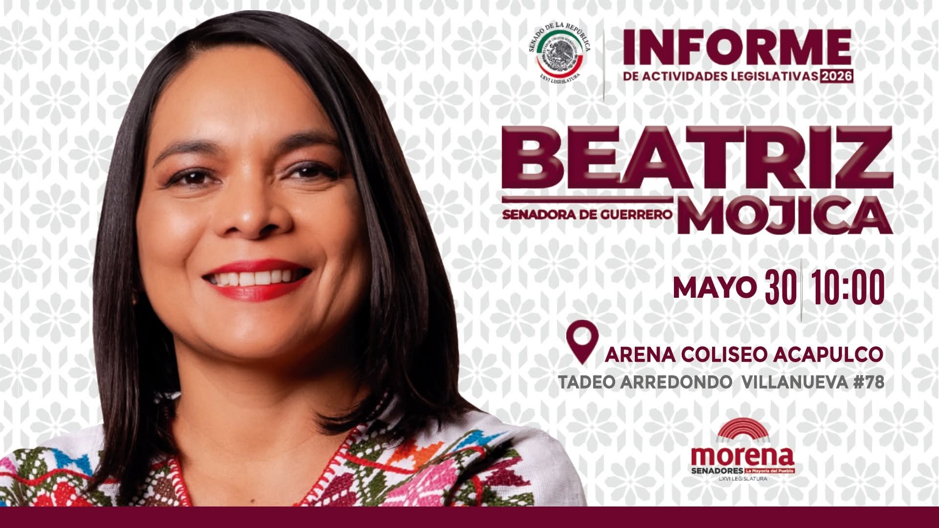 Beatriz Mojica presentará informe legislativo 2026.