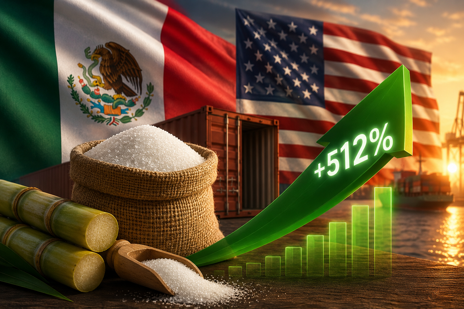 México recupera acceso de azúcar a EU: +512% de importación.